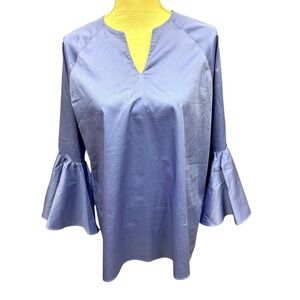 Harshman Los Angeles Womens Periwinkle Blue Cotton Bell Sleeve V-Neck Top Size L